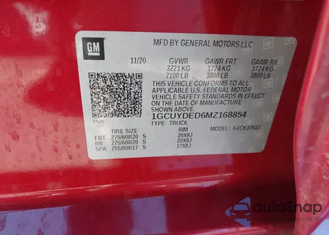 2021 Chevrolet Silverado 1500 4Wd Short Bed Lt from USA, damaged, VIN 1GCUYDED6MZ168854